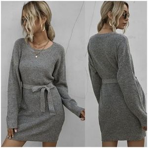 Zaful Belted Heathered Mini Sweater Dress Size S